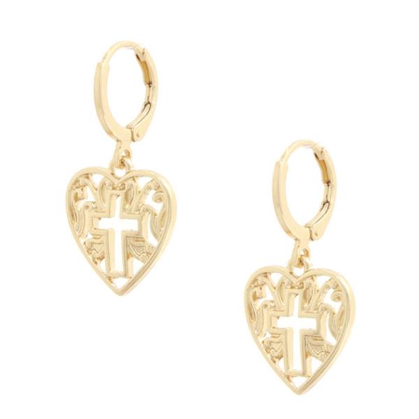 Cross Heart Cut Out Huggie Earring