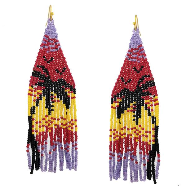 Seed Bead Palm Tree Fringe Dangle Earring