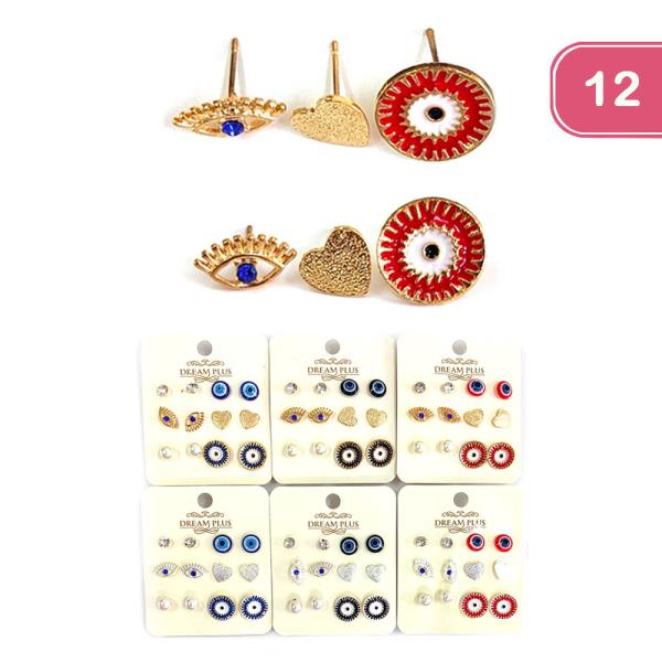Evil Eye Stud Earring Set (12 Units)