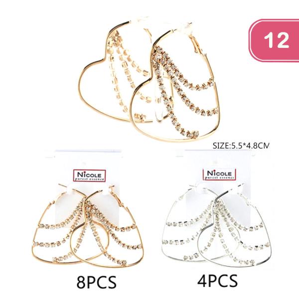 Heart Rhinestone Hoop Earring (12 Units)