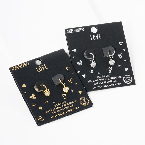 18K Gold Rhodium Dipped Love Heart CZ Earring