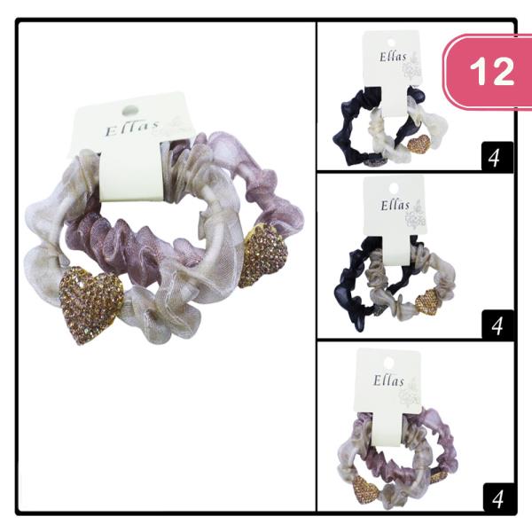 Rhinestone Heart Hair Scrunchie (12 Units)