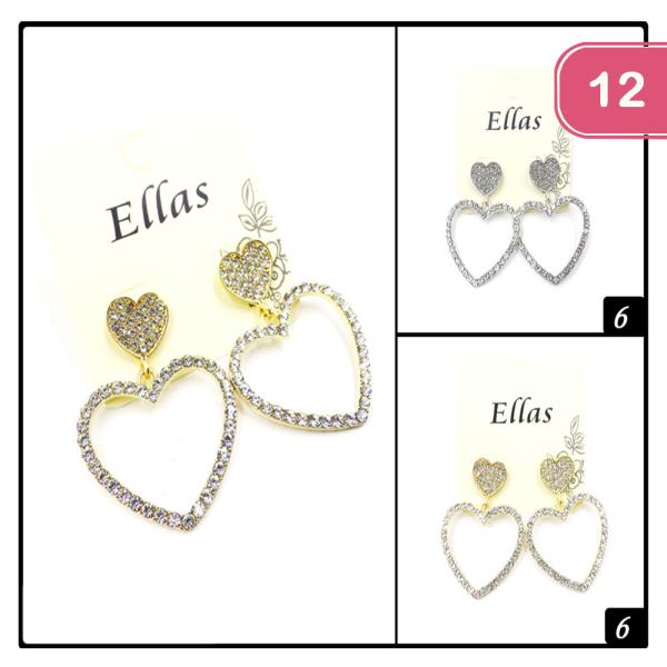 Rhinestone Heart Earrings (12 Units)