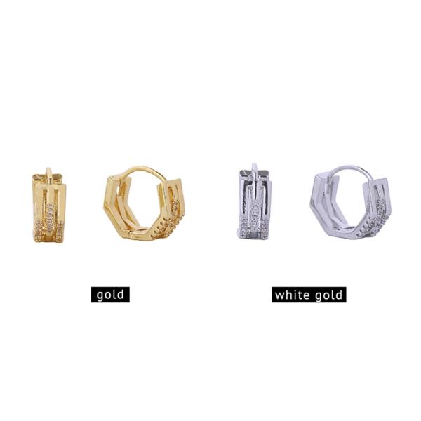 14K White Gold Dipped Octagon Huggie Earrings