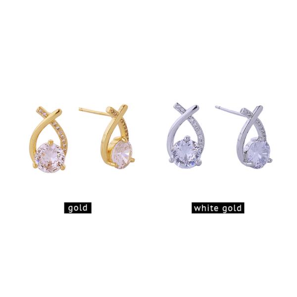 14K Gold White Gold Dipped CZ Post Earrings