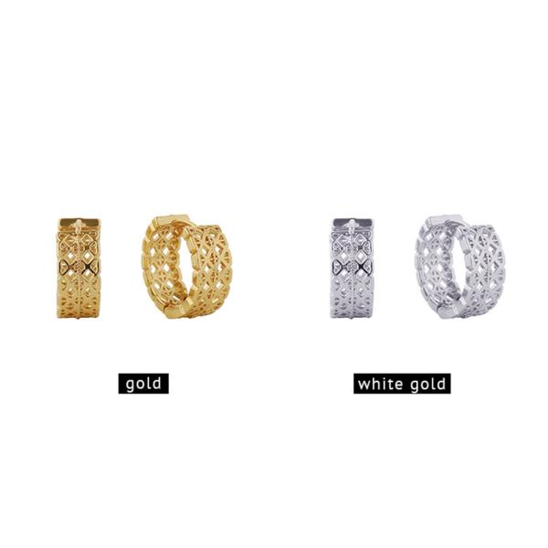 14K Gold White Gold Dipped Woven Cut Earrings