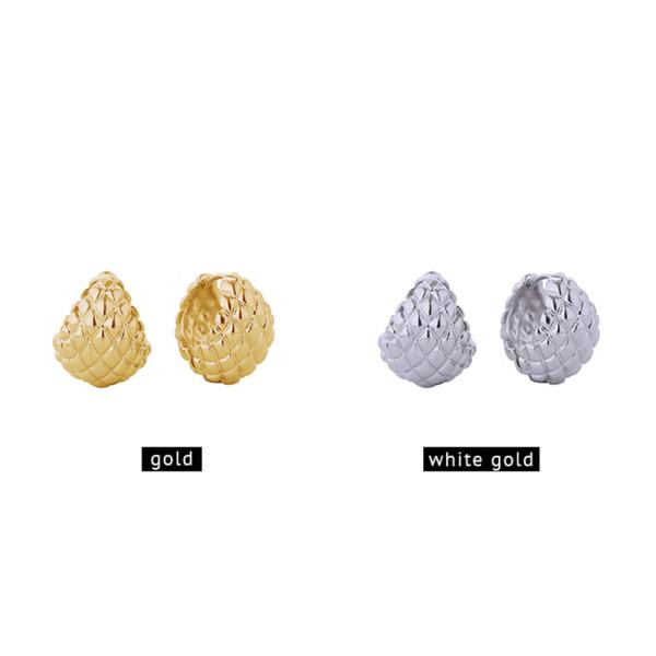 14K Gold White Gold Dipped Quilted Earrings