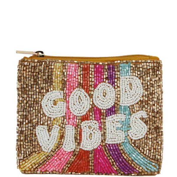SEED BEAD GOOD VIBES COIN PURSE BAG