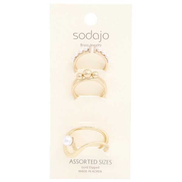 SODAJO Pearl Gold Dipped Assorted Ring Set