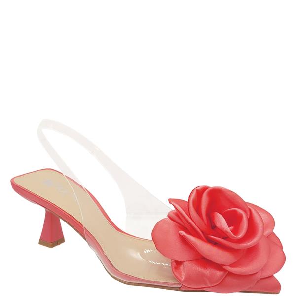 SATIN ROSE DETAILED CLEAR SLING BACK  KITTEN HEEL 12 PAIRS