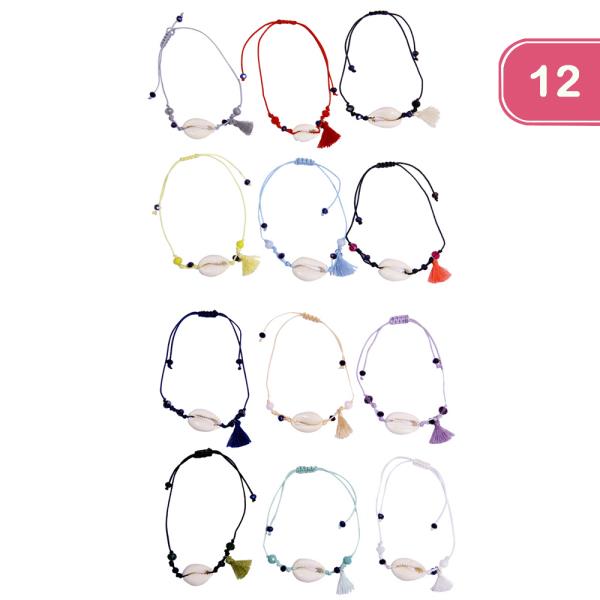 Seashell String Pull Tie Bracelet (12 Units)