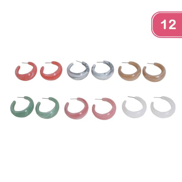 Assorted Color Hoop Earrings (12 Units)