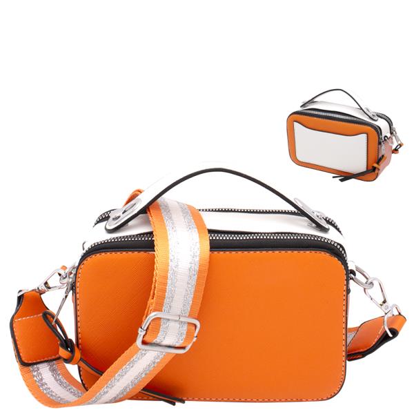 Smooth Multi Tone Handle Zipper Crossbody Bag