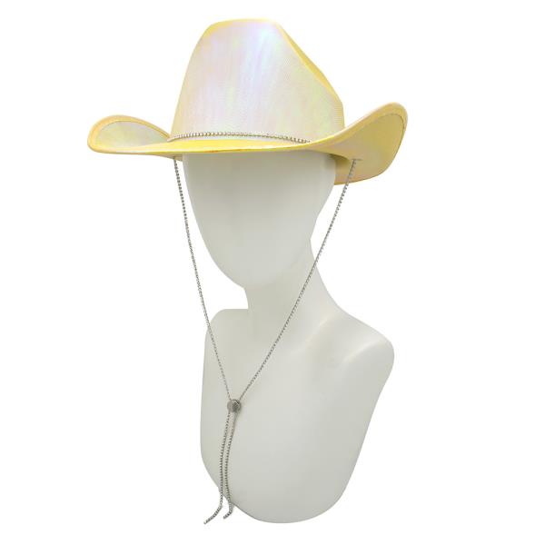 RHINESTONE BAND METALLIC COWBOY HAT WITH STRAP