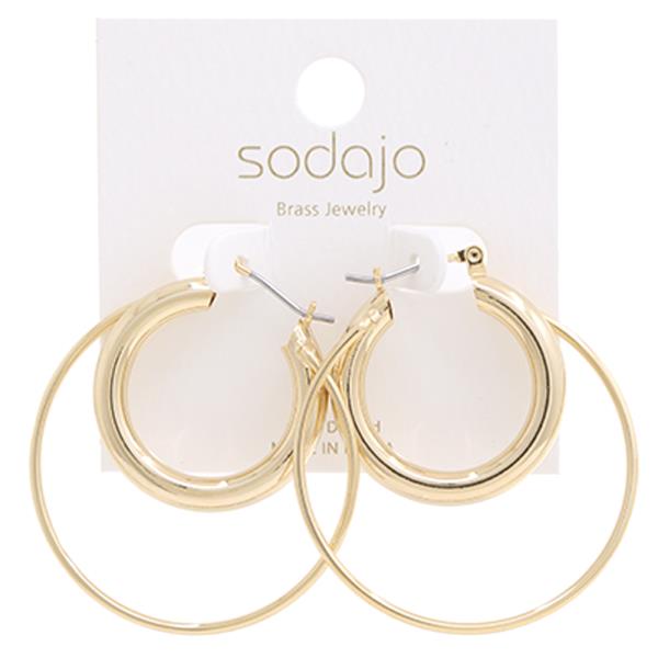 SODAJO Brass Gold Dipped Double Round Hoop Earring