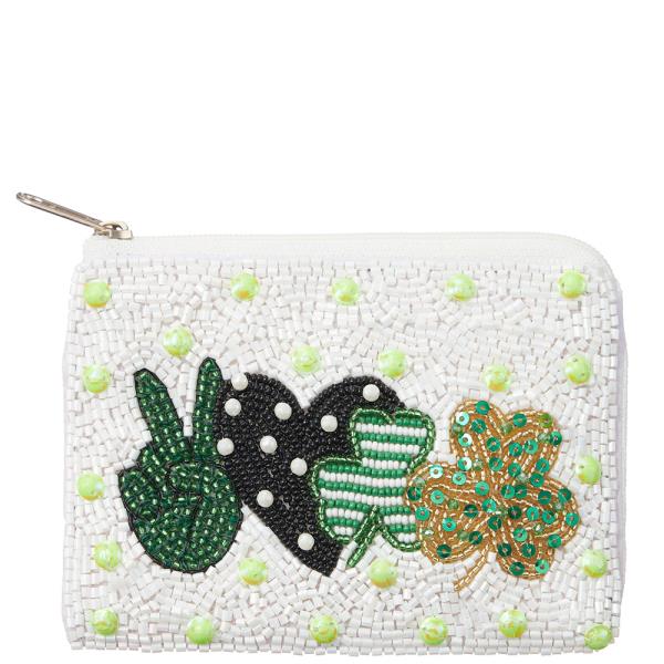 Seed Bead Peace Clover Coin Pouch