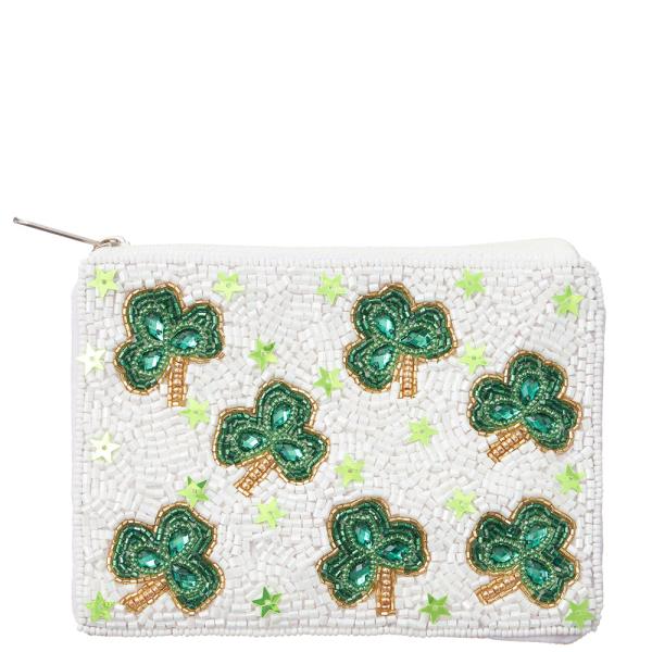 Seed Bead Clover Pattern Coin Pouch