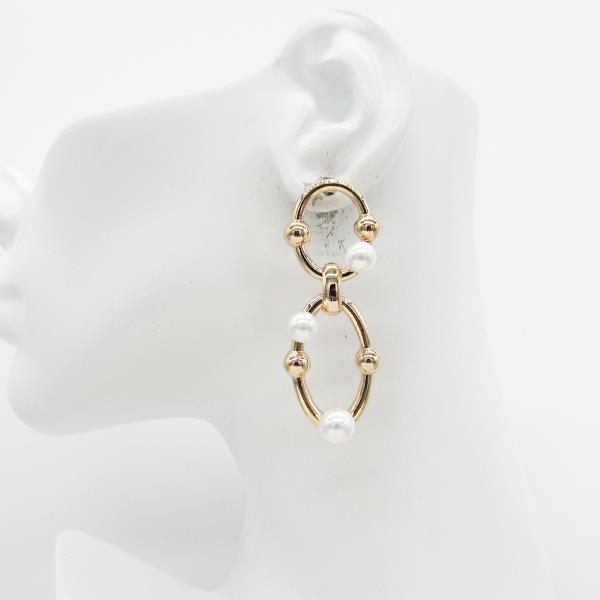 Double Oval Pearl Bead Dangle Earring