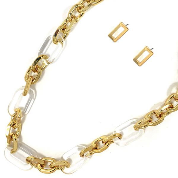 Metal Chain W Glass Chain Necklace Earring Set