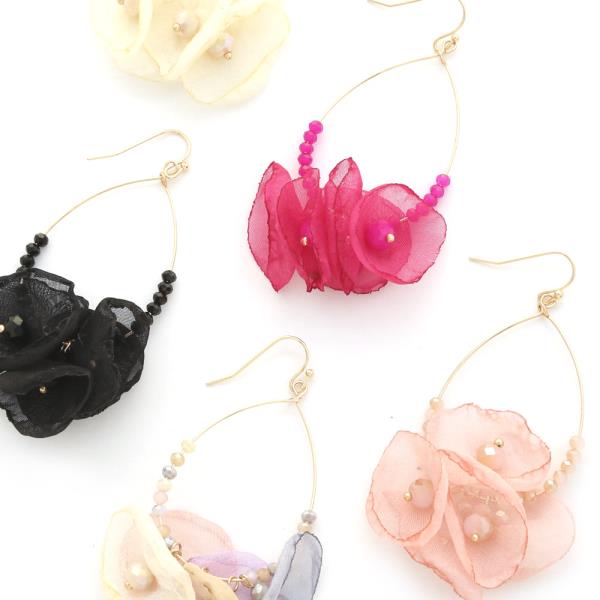 Fabric Flower Teardrop Earrings