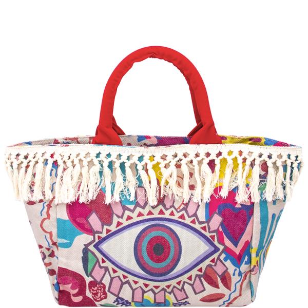Fringe Color Pattern Design Evil Eye Tote Bag