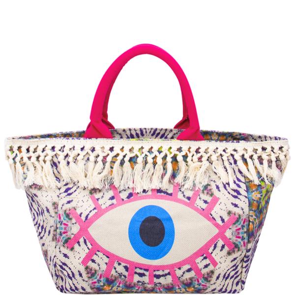 Fringe Multi Color Pattern Evil Eye Tote Bag