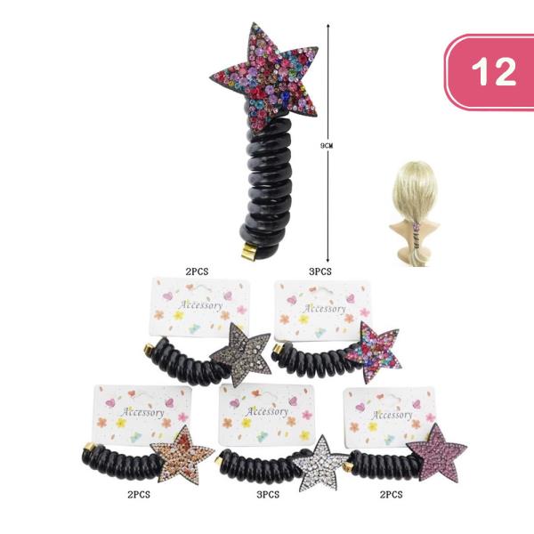 Rhinestone Star Spiral Hair Tie (12 Units)