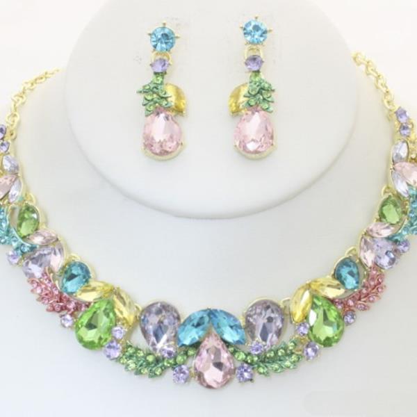 Crystal Stone Rhinestone Necklace Earring Set