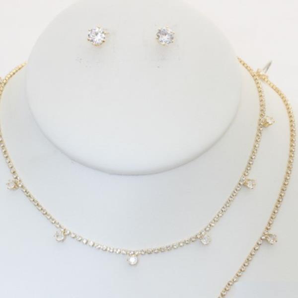 Rhinestone Necklace Earring Bracelet Set