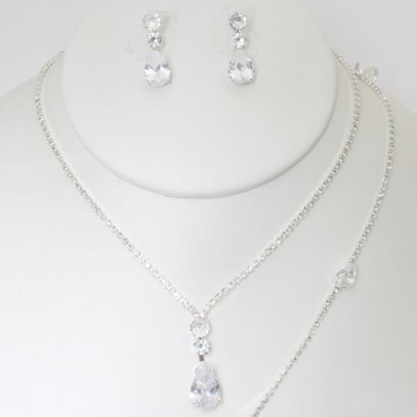 Teardrop Rhinestone Bracelet Necklace Set