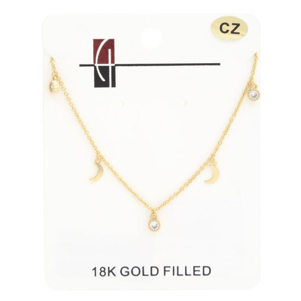 18K GOLD DIPPED CZ CRESCENT PENDANT NECKLACE