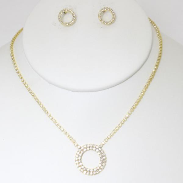 Round Rhinestone Necklace Earring Set