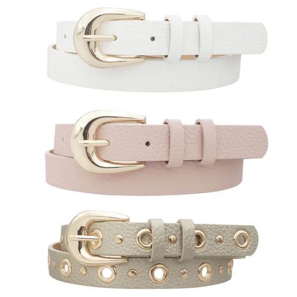 BASIC U BUCKLE GROMMET SKINNY TRIO BELT