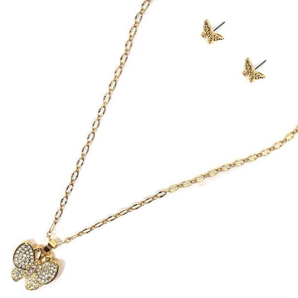 Butterfly Pendant Necklace Earring Set