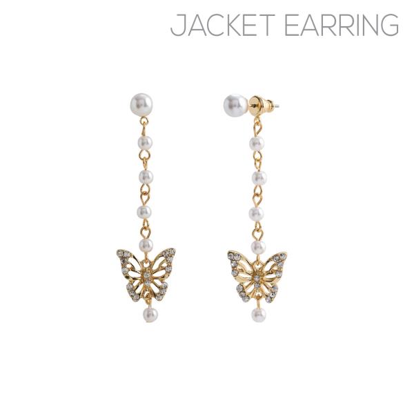 Rhinestone Butterfly Pearl Jacket Earring