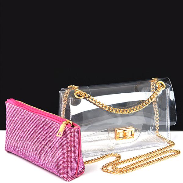 2in1 Crossbody W Rhinestone Clutch Bag Set