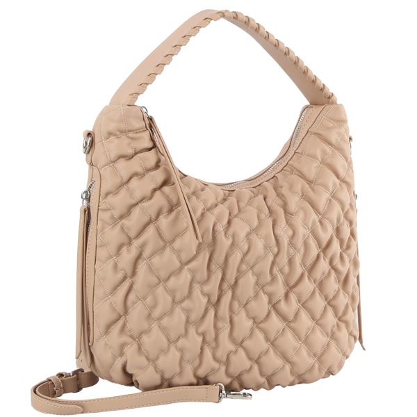 QUILTED PUFF DESIGN ZIPPER HANDLE HOBO BAG
