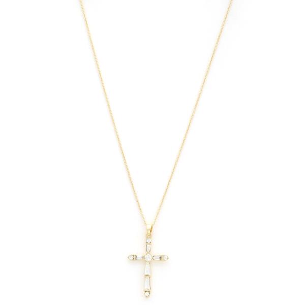 CRYSTAL CROSS PENDANT METAL NECKLACE