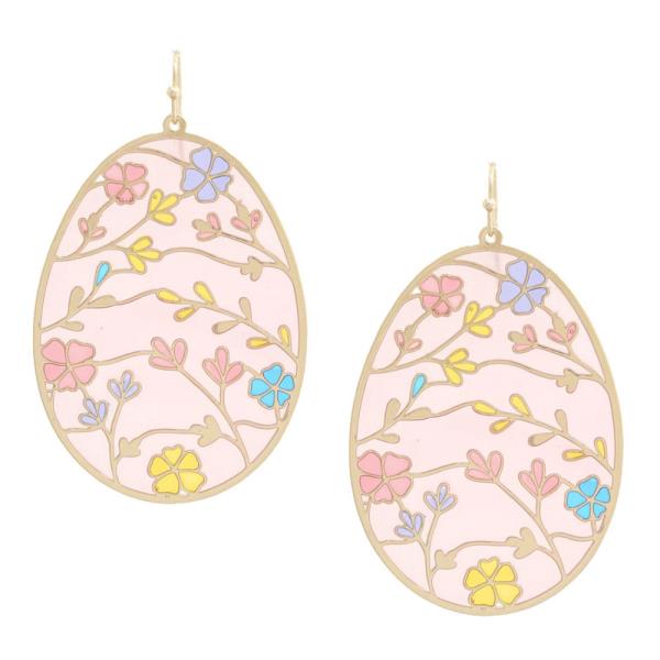 Easter Egg Flower Pattern Metal Dangle Earring
