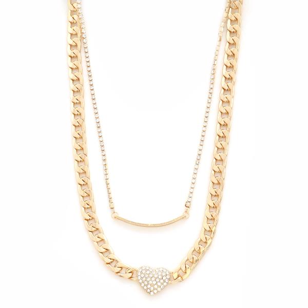 SDJ 2 LAYERED METAL CHAIN HEART PENDANT NECKLACE