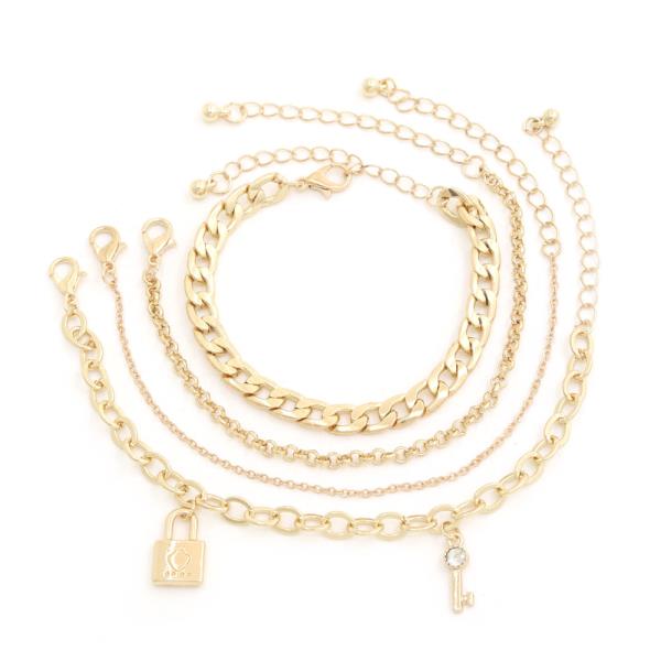 SDJ Lock Key Charm Curb Link Assorted Bracelet Set