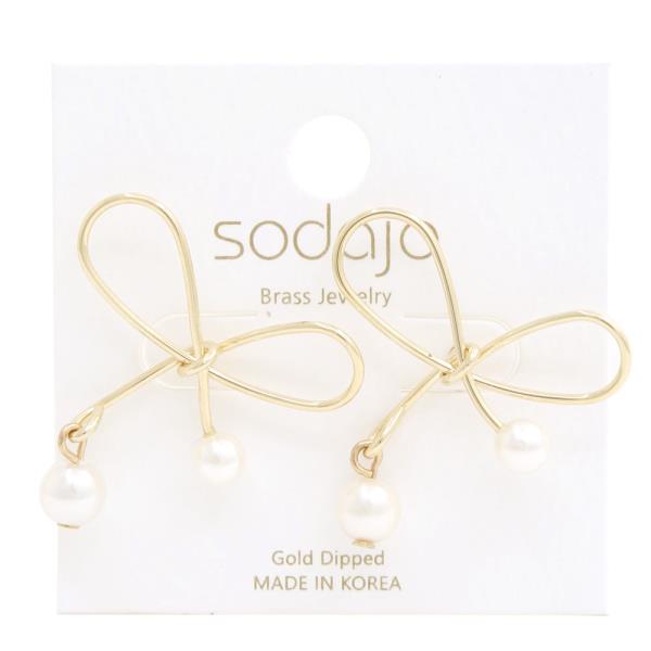 SODAJO Bow Pearl Bead Gold Dipped Earring