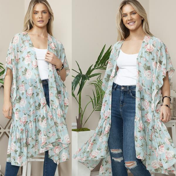 Minty Falls Floral Duster with Ruffle Bottom Trim