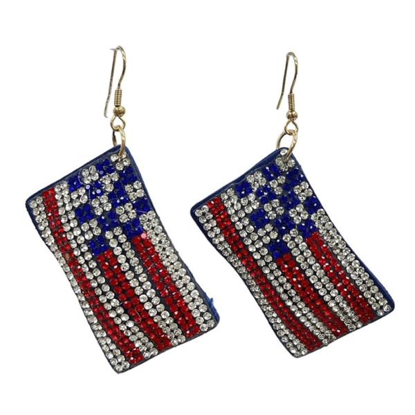 Rhinestone Red White Blue Pouch Earrings