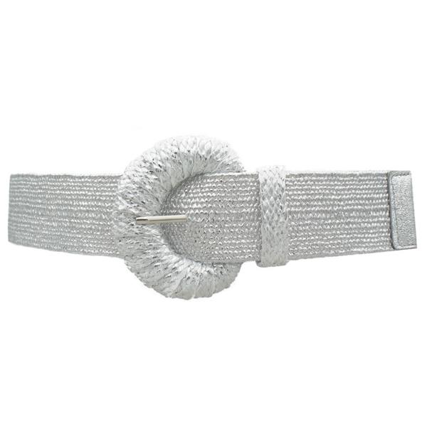 PLUS SIZE METALLIC WRAPPED HALFMOON ELASTIC STRAW BELT