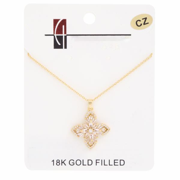 18K GOLD DIPPED CZ FLOWER PENDANT NECKLACE