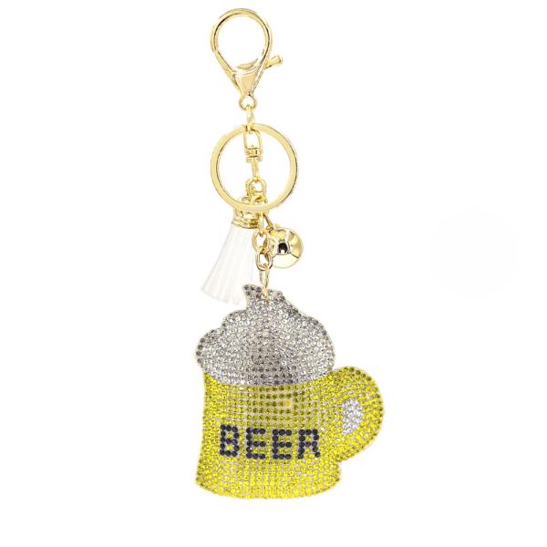 RHINESTONE BEER KEYCHAIN WITH TASSEL
