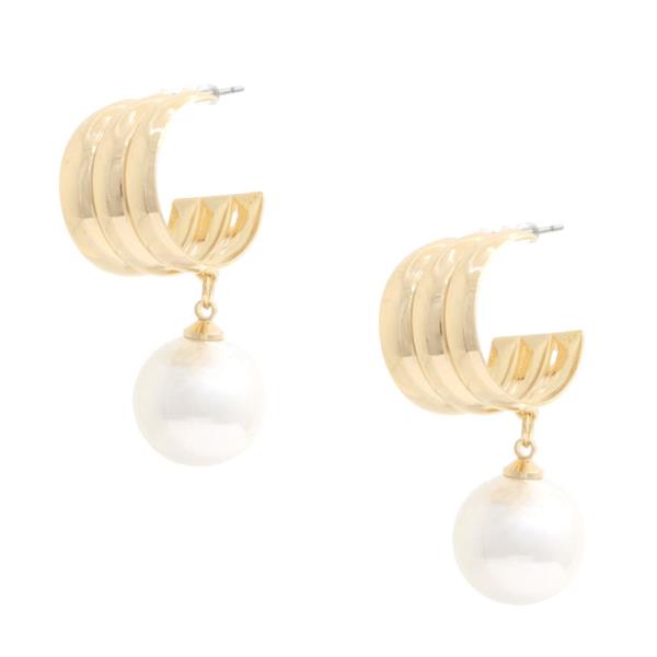 PEARL BEAD WIDE OPEN HOOP EARRING