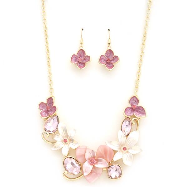 Flower Link Rhinestone Necklace