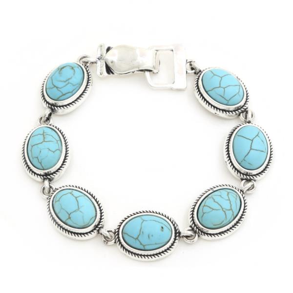 Western Oval Turquoise Bead Bracelet
